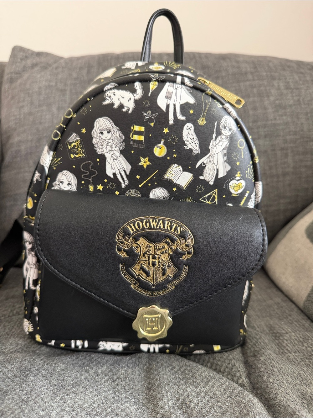 Loungefly Black & Gold Wizarding Mini Backpack